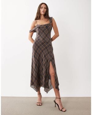 Mango Cowl Neck Hanky Hem Maxi Dress - Brown