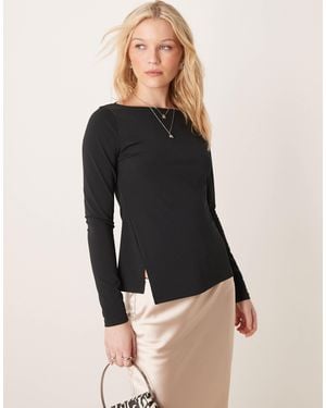 Abercrombie & Fitch Slash Neck Asymmetric Top - Black
