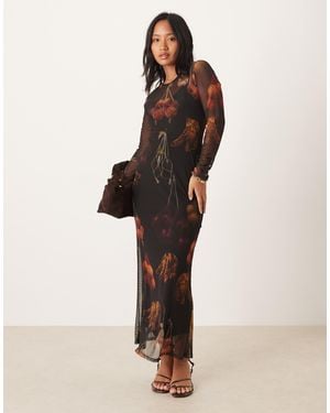 Never Fully Dressed Petite Long Sleeve Mesh Midaxi Dress - Natural