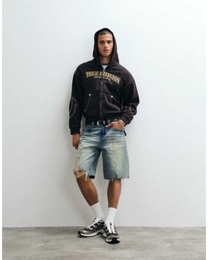 TRUE RELIGION Bobby Flap Pocket Denim Shorts With Raw Hem - White
