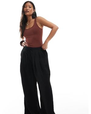 Stradivarius Petite Wide Leg Crinkle Tie Waist Trouser - Black