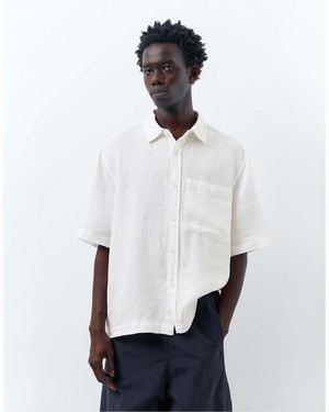 Pull&Bear 100% Linen Short Sleeve Shirt - White