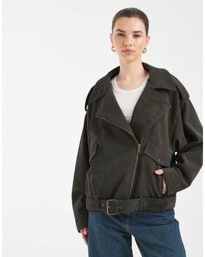 ASOS Oversized Leather Look Biker Jacket - Black