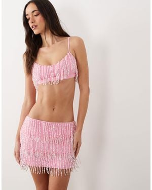 Oh Polly Scoop Neck Embellished Bralette Co-Ord - Pink
