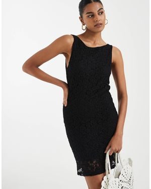 Vero Moda Stretch Floral Lace Sleeveless Slash Neck Mini Dress - Black
