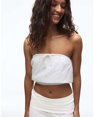 Bershka Bandeau Top With Linen - White