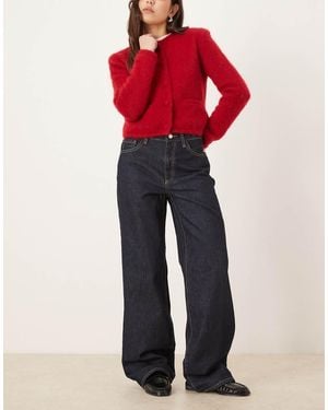 Mango Danila 100% Cotton Frayed Hem Straight Jean - Red