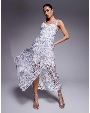 Lavish Alice Sequin Broiderie Anglais A-Line Midi Dress - Blue