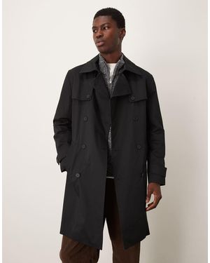 Mango Gabardina Negra De Mezcla De Algodón De - Negro