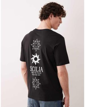 Jack & Jones Oversized T-Shirt Met Sicilia-Tekstprint Op De Achterkant - Zwart