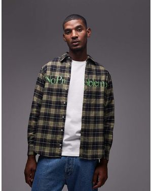 No Problemo Logo Detail Long Sleeve Plaid Shirt - Grey