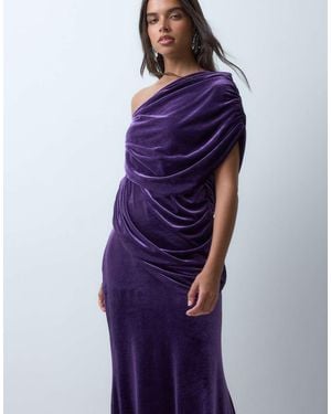ASOS Velvet Off Shoulder Wrap Bodice Detail Maxi Dress With Train - Purple