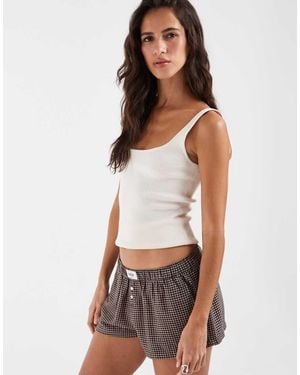 Hollister Pantalones Cortos De Pijama De Franela A Cuadros Marrones - Blanco