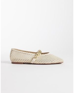 River Island Crochet Ballet Flats With Gold Detail - White