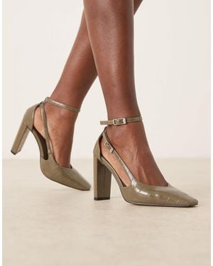 ASOS Posie Chisel Toe High Block Heel Shoes - Natural