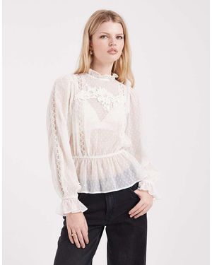 Miss Selfridge Chiffon Embroidered Victoriana Blouse - White