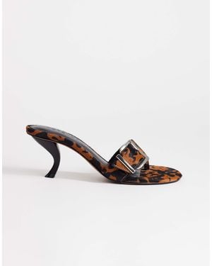 TOPSHOP Nadine Real Hair On Leather Mid Heeled Mules With Buckle - Natural