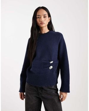 ASOS Jersey De Punto Mullido Con Herrajes Metálicos De - Azul