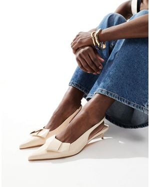 London Rebel Bow Detail Slingback Kitten Heels - Blue