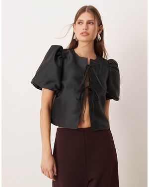 Vila Tie Front Volume Sleeve Blouse - Black
