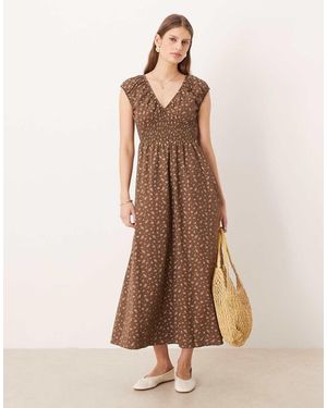 Glamorous Midaxi Jurk Met Gesmokte Taille En Bloemenprint - Naturel
