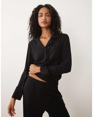 Brave Soul Button Down Shirt And Trouser Pyjamas - Black