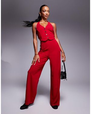 River Island Halterneck Waistcoat Jumpsuit - Red