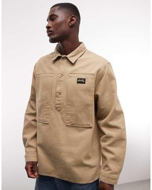 Stan Ray Camisa Utilitaria De Manga Larga Con Media Tapeta De Botones De Pana De -Neutro