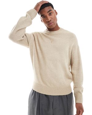 Hollister Knitted Boxy Crew Neck Sweater - Natural