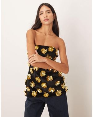 ARRANGE Top bandeau long à fleurs en 3d - Noir