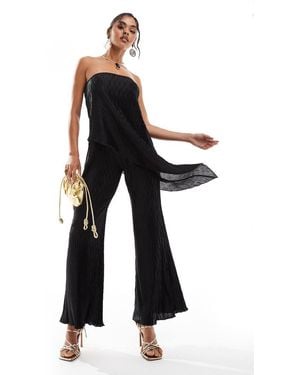 ASOS Plisse Bandeau Wide Leg Jumpsuit - Black