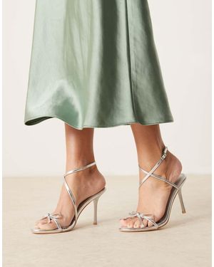 Glamorous Sandalias Plateadas Efecto Craquelado De Tacón Con Lazo De -Plateado - Verde