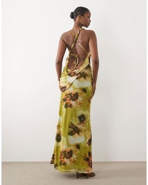 ASOS Halter Neck Draped Detail Slinky Maxi Dress - Metallic