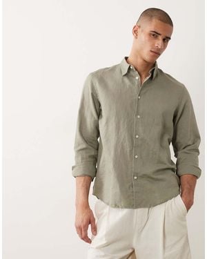 SELECTED Linen Blend Long Sleeved Shirt - Green