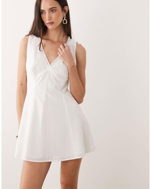 GOOD AMERICAN Broderie Anglaise Sleeveless V Neck Mini Dress - White