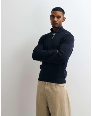Blend Knitted Quarter Zip Jumper - Blue