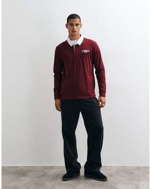 Brave Soul Long Sleeve Rugby Shirt - Red