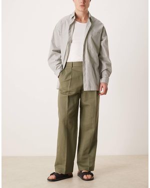 ASOS Tailored Pleated Linen Rich Wide Leg Pants - Natural