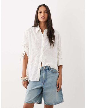 Miss Selfridge Broderie Oversized Shirt - White