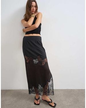 TOPSHOP Lace Insert Column Maxi Skirt - White