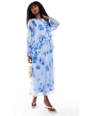 Pieces – langärmliges maxikleid - Blau