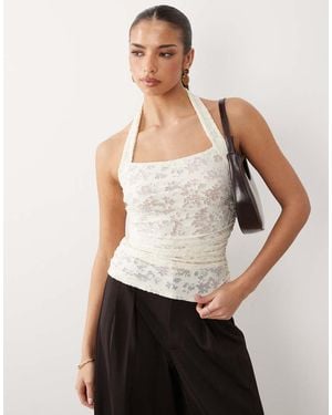 ASOS Devore Ruched Halter Top - White