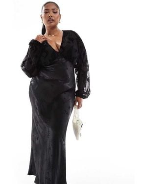 Never Fully Dressed Vestito Lungo Con Maniche Trasparenti E Raso A Contrasto - Nero