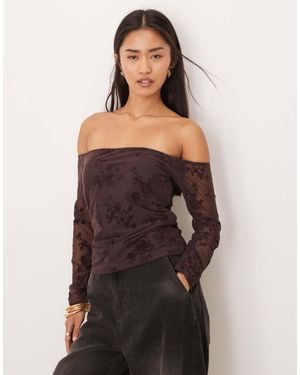 Abercrombie & Fitch Off The Shoulder Bra Free Lace Top - Brown