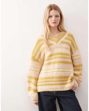 Monki Jersey Extragrande A Rayas Beis Y Amarillas Con Cuello De Pico De -Amarillo - Neutro