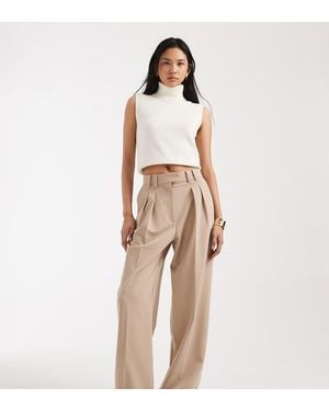 ASOS Tall Wide Leg Trousers With Pleat Detail - Natural
