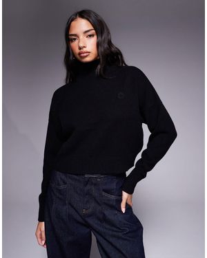 HUGO Sesty - pull oversize à col montant en maille avec logo ton sur ton - Bleu
