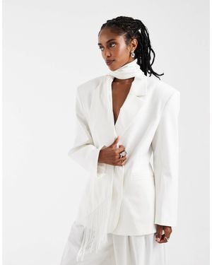 ASOS Fringed Scarf Oversized Blazer - White