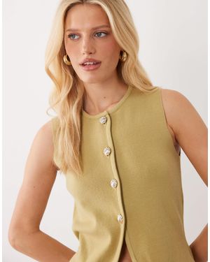 Brave Soul Compact Knit Waistcoat With Contrast Buttons - Natural