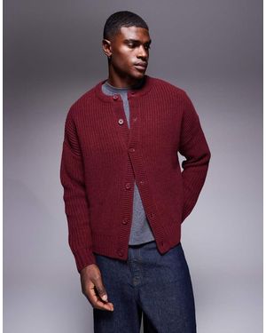 ASOS Oversized Boxy Fit Heavyweight Knitted Crew Neck Cardigan - Red